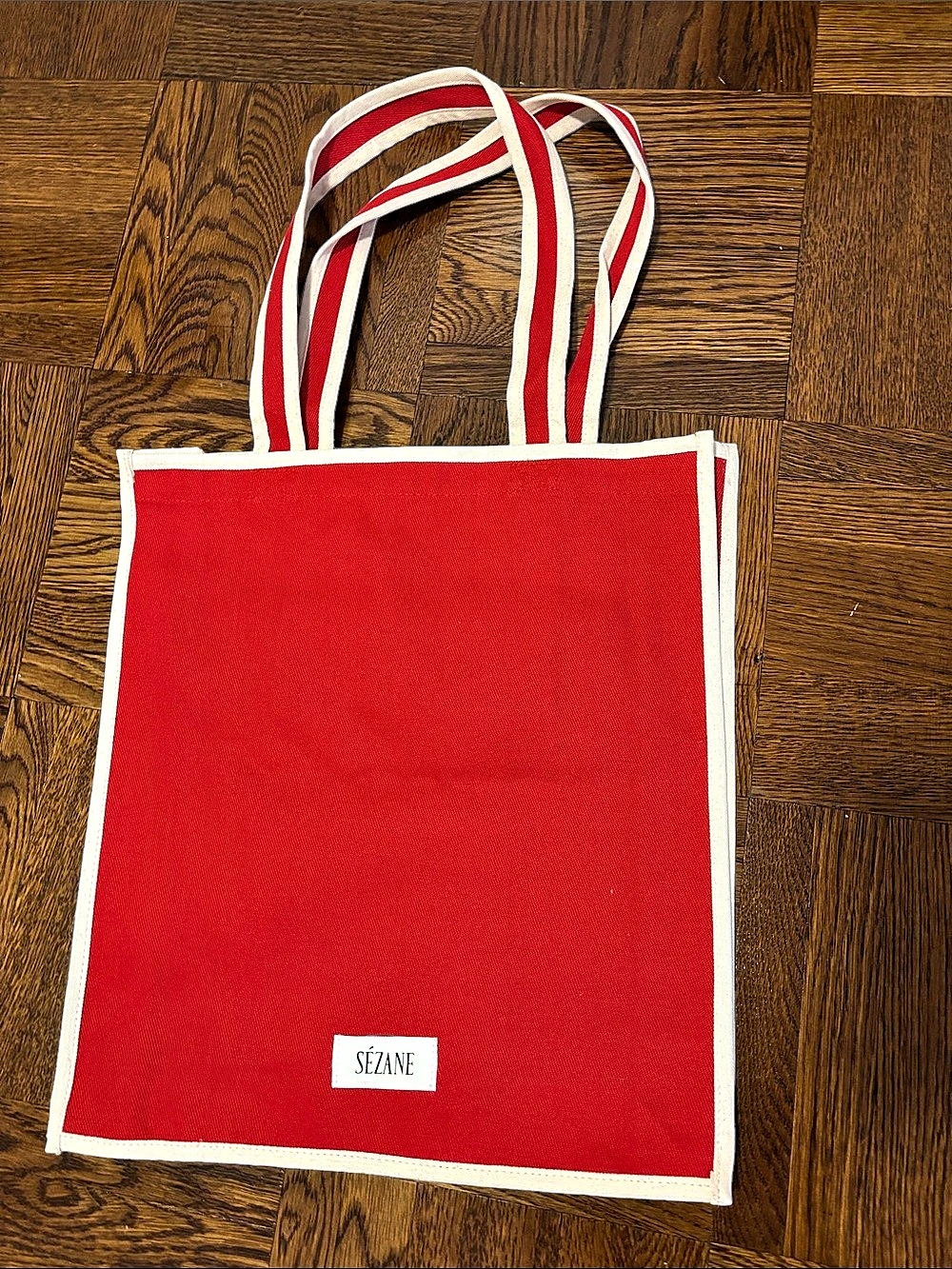 NWT Sézane Red Canvas Tote Bag, Striped Red & White